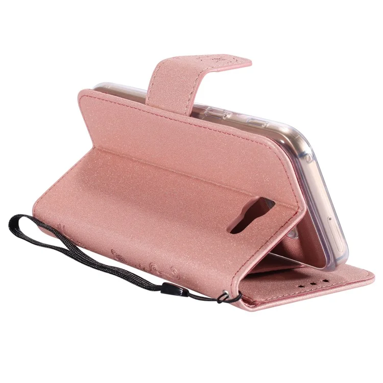 Movable 2-in-1 Imprint Glitter Powder Leather Wallet Phone Casing for Samsung A5 2017 A520 - Rose Gold