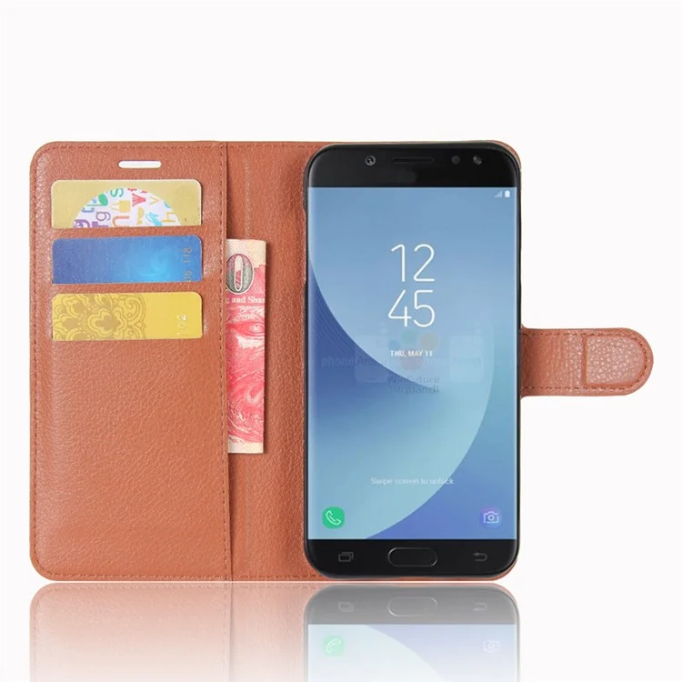 Litchi Skin Leather Wallet Phone Case with Stand for Samsung Galaxy J5 (2017) EU Version - Brown