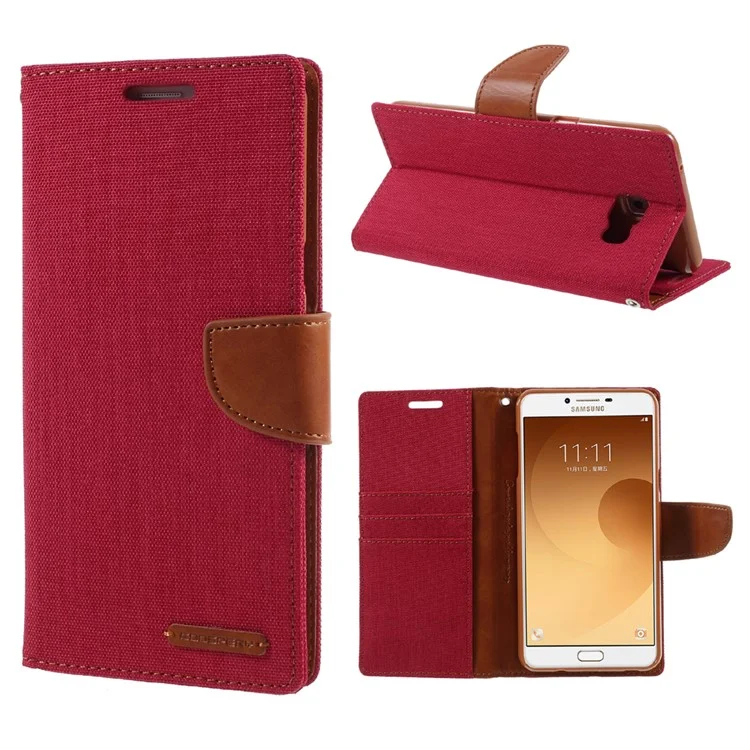 MERCURY GOOSPERY Canvas Leather Mobile Cover for Samsung Galaxy C9 Pro - Red