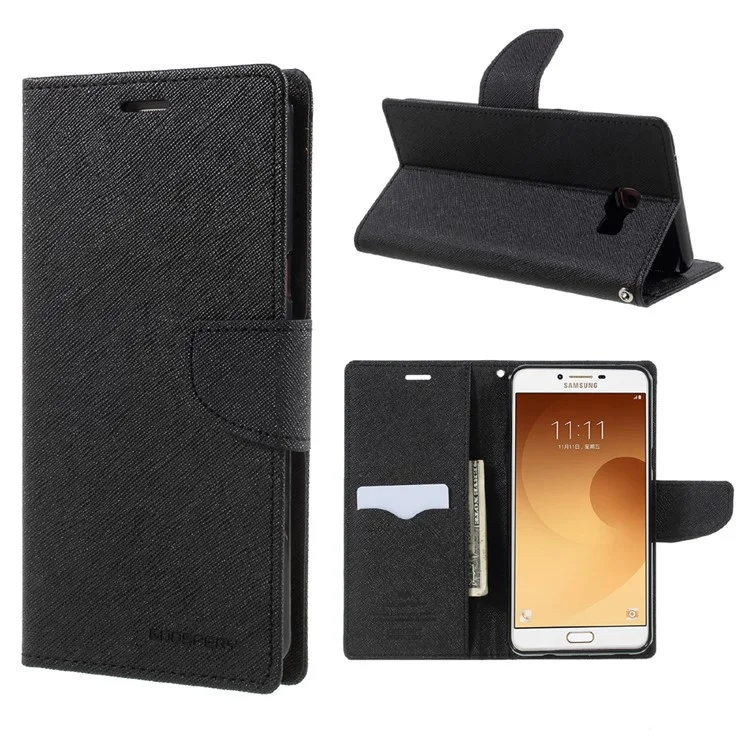 MERCURY GOOSPERY PU Leather Wallet Phone Cover for Samsung Galaxy C9 Pro - Black