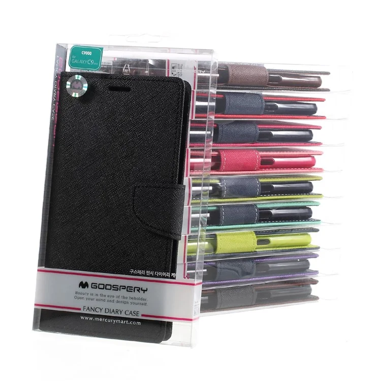 MERCURY GOOSPERY PU Leather Wallet Phone Cover for Samsung Galaxy C9 Pro - Black