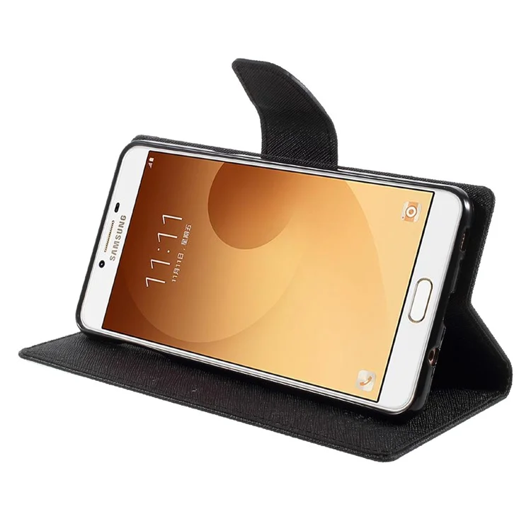 MERCURY GOOSPERY PU Leather Wallet Phone Cover for Samsung Galaxy C9 Pro - Black