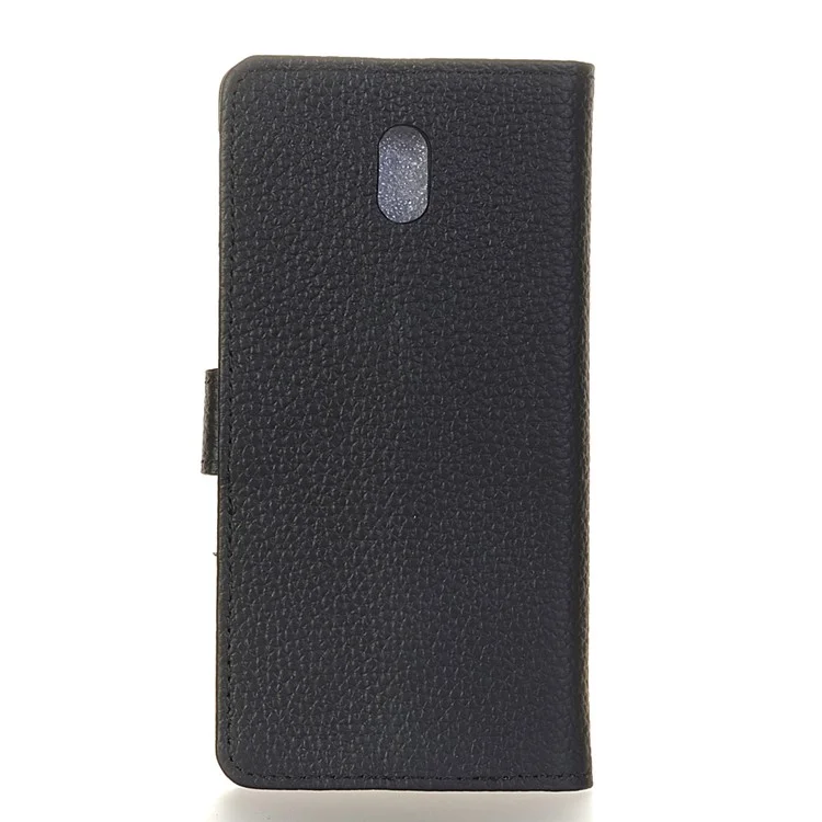 Litchi Grain Genuine Leather Wallet Phone Case for Samsung Galaxy J5 (2017) EU Version - Black
