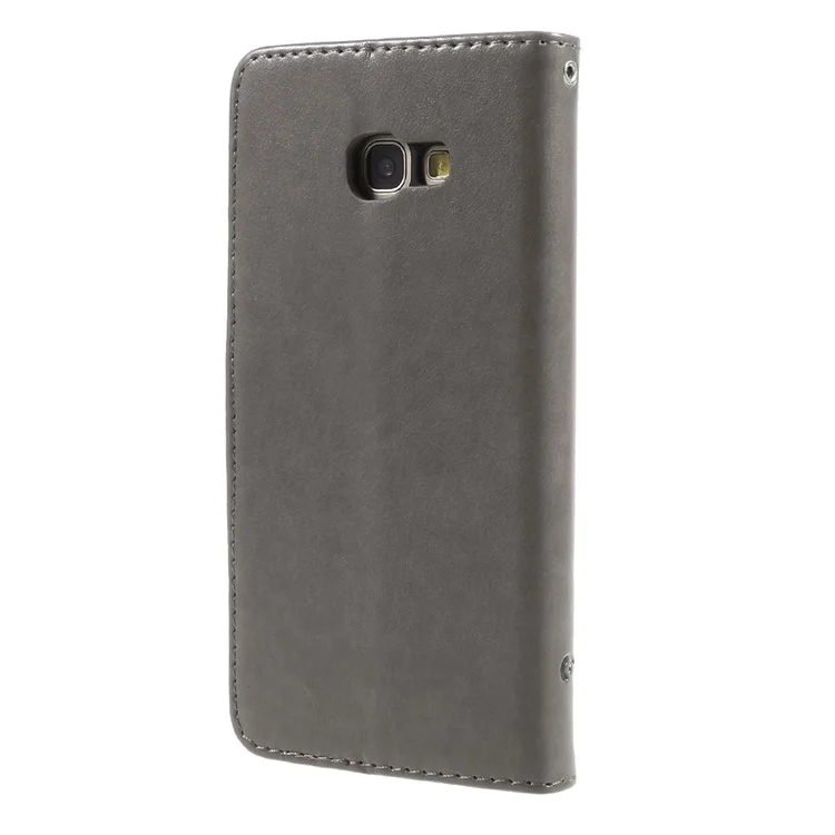Imprint Butterfly and Flower Leather Flip Case Cover with Stand for Samsung Galaxy A5 (2017) SM-A520F - Grey