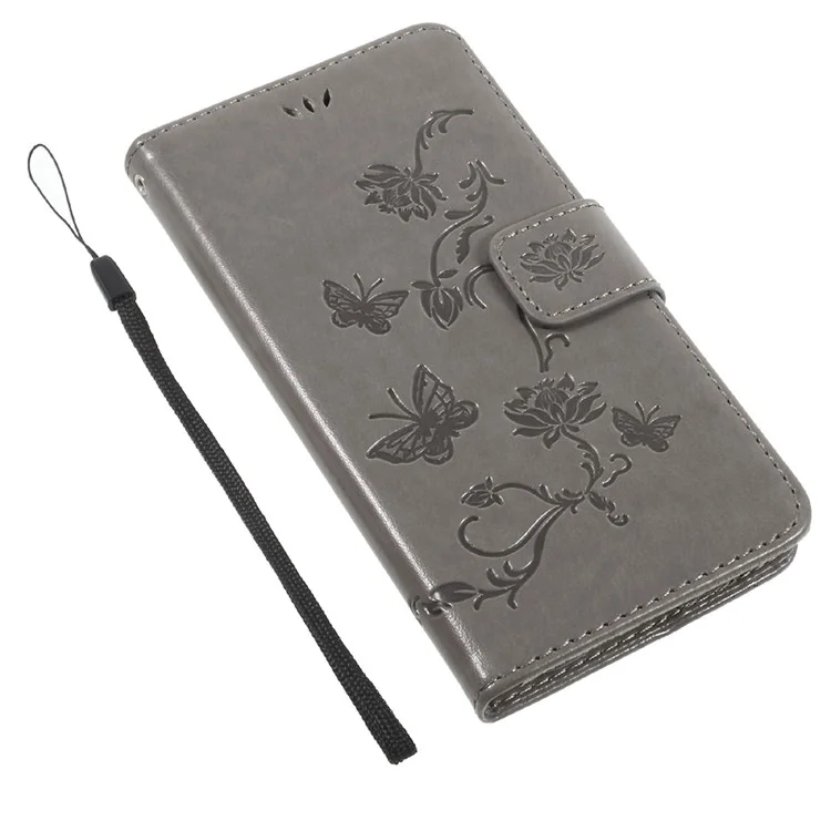 Imprint Butterfly and Flower Leather Flip Case Cover with Stand for Samsung Galaxy A5 (2017) SM-A520F - Grey