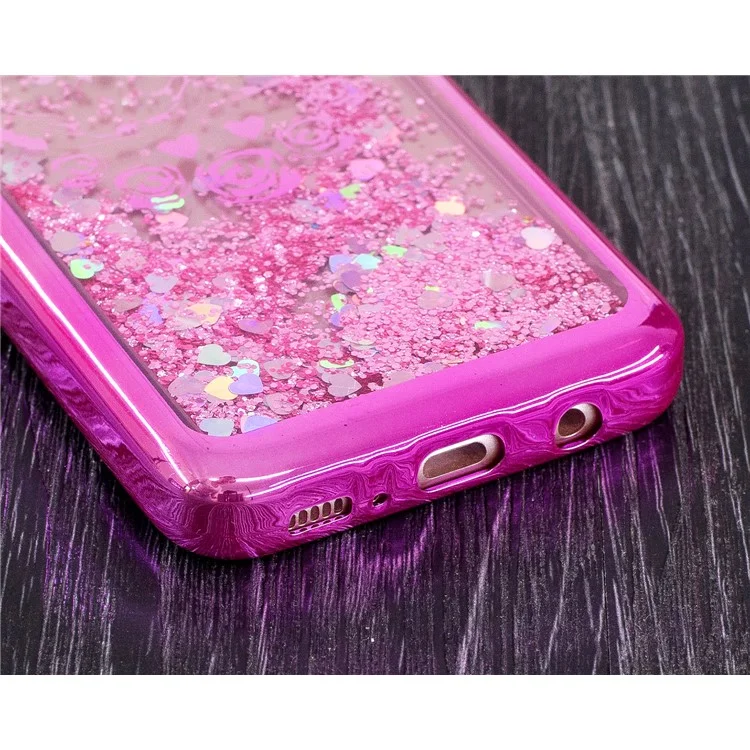 For Samsung Galaxy S8 G950 Electroplating Edges Liquid Glitter Powder Quicksand TPU Cover - Rose and Heart