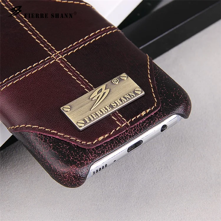 FIERRE SHANN Genuine Leather Skin Hard Cell Phone Cover with Card Slot for Samsung Galaxy S8 SM-G950