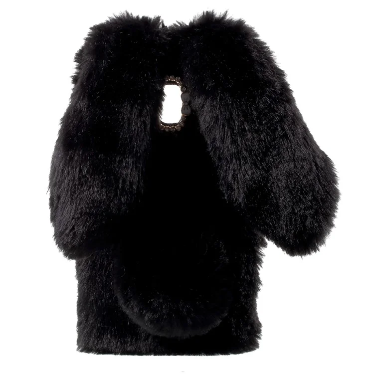 Bunny Shape Rhinestone Fluffy Fur Soft TPU Case for Samsung Galaxy J3 (2017) (EU Version) - Black