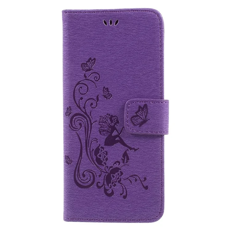 Imprint Elf Butterfly Flowers Magnetic Wallet Leather Stand Cell Phone Shell for Samsung Galaxy S8+ SM-G955 - Purple