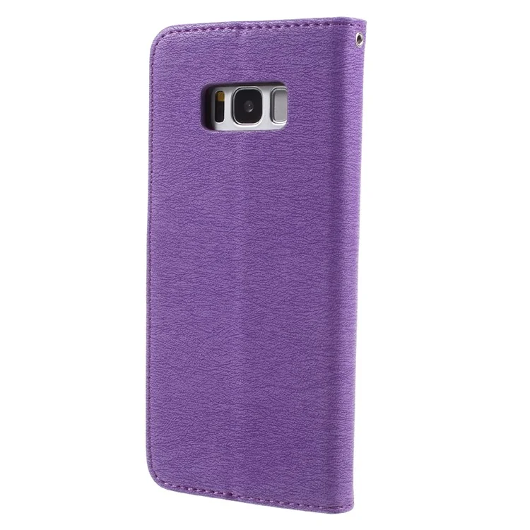 Imprint Elf Butterfly Flowers Magnetic Wallet Leather Stand Cell Phone Shell for Samsung Galaxy S8+ SM-G955 - Purple