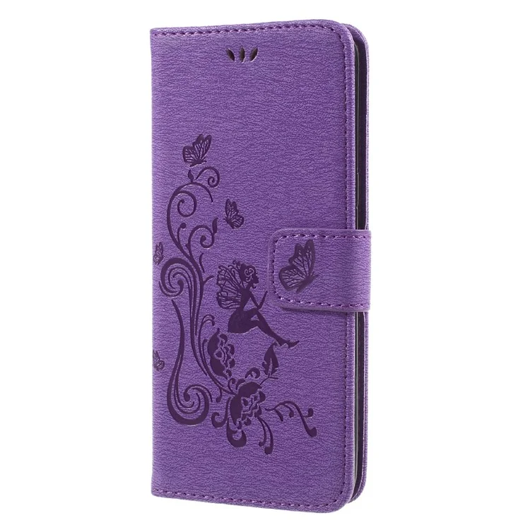 Imprint Elf Butterfly Flowers Magnetic Wallet Leather Stand Cell Phone Shell for Samsung Galaxy S8+ SM-G955 - Purple