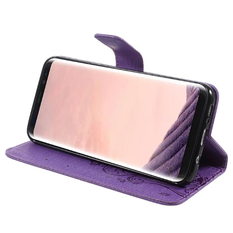 Imprint Elf Butterfly Flowers Magnetic Wallet Leather Stand Cell Phone Shell for Samsung Galaxy S8+ SM-G955 - Purple