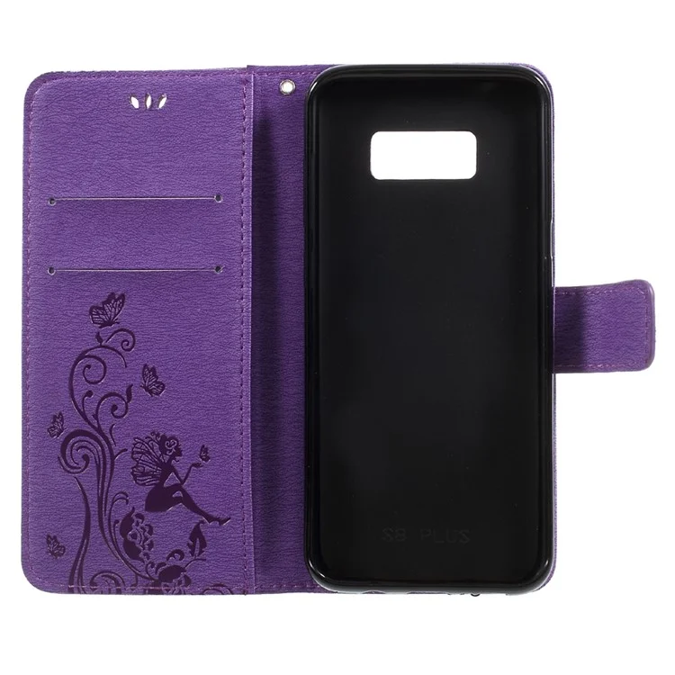 Imprint Elf Butterfly Flowers Magnetic Wallet Leather Stand Cell Phone Shell for Samsung Galaxy S8+ SM-G955 - Purple