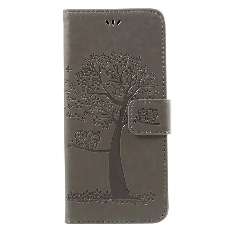 Imprint Tree Owl Magnetic Wallet PU Leather Stand Shell for Samsung Galaxy S8 Plus SM-G955 - Grey