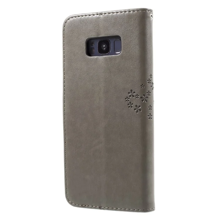 Imprint Tree Owl Magnetic Wallet PU Leather Stand Shell for Samsung Galaxy S8 Plus SM-G955 - Grey