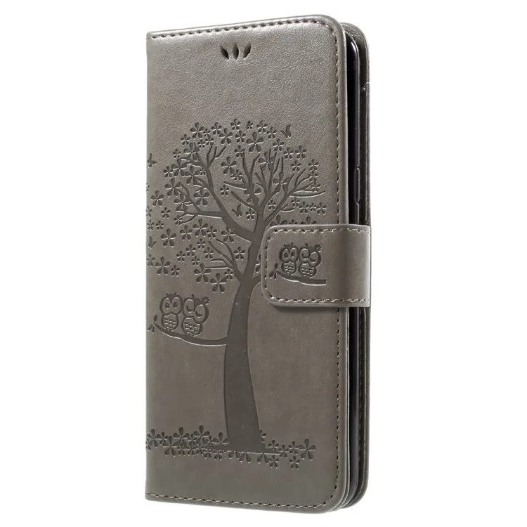 Imprint Tree Owl Magnetic Wallet PU Leather Stand Shell for Samsung Galaxy S8 Plus SM-G955 - Grey