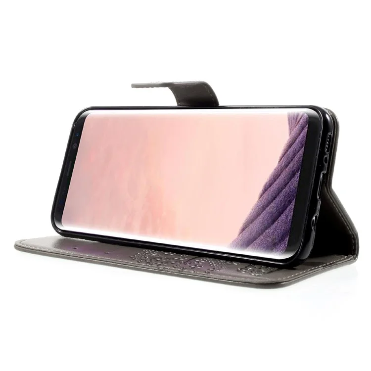 Imprint Tree Owl Magnetic Wallet PU Leather Stand Shell for Samsung Galaxy S8 Plus SM-G955 - Grey