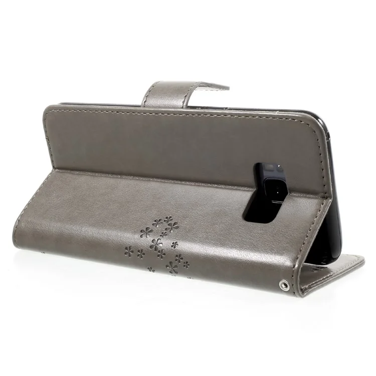 Imprint Tree Owl Magnetic Wallet PU Leather Stand Shell for Samsung Galaxy S8 Plus SM-G955 - Grey