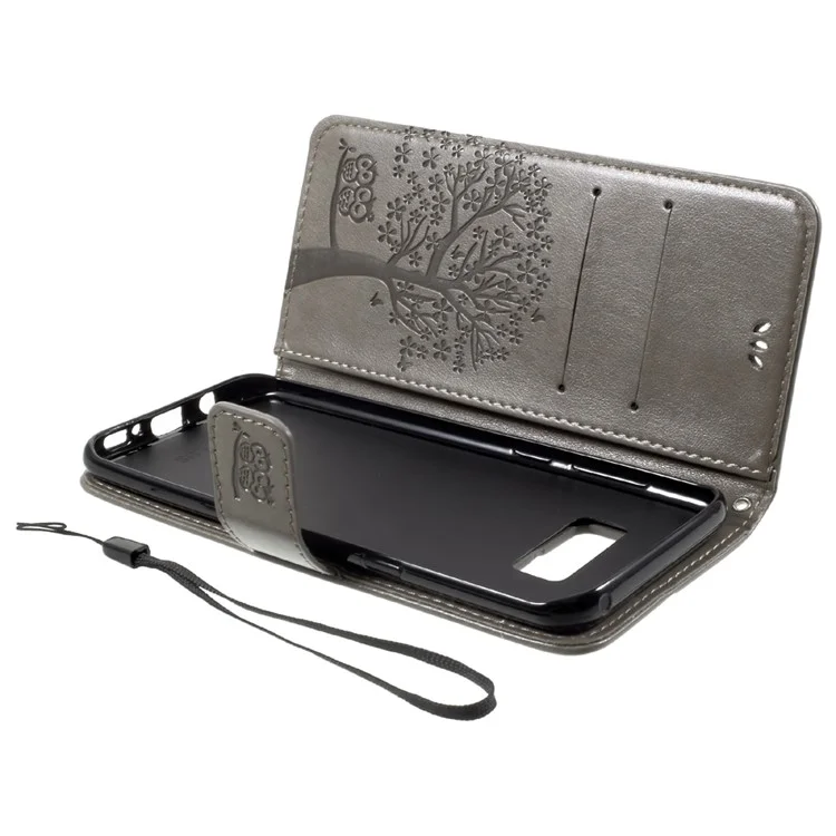 Imprint Tree Owl Magnetic Wallet PU Leather Stand Shell for Samsung Galaxy S8 Plus SM-G955 - Grey