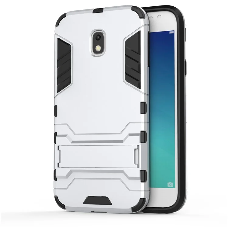 Cool Guard Plastic TPU Back Cover with Kickstand for Samsung Galaxy J3 (2017) EU Version - Silver