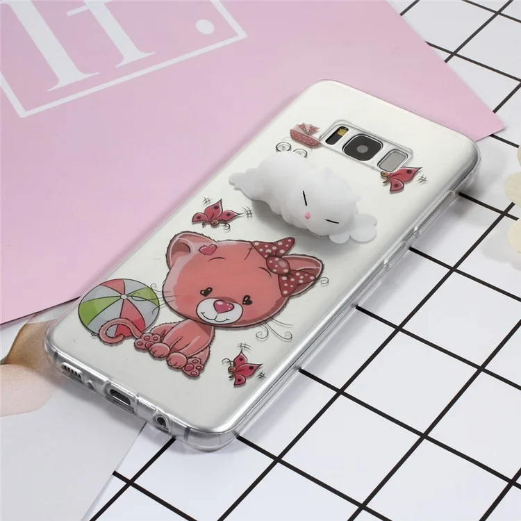 Squishy 3D Silicone Kneading Sleeping Cat TPU Shell for Samsung Galaxy S8 SM-G950 - Butterfly and Cat Pattern