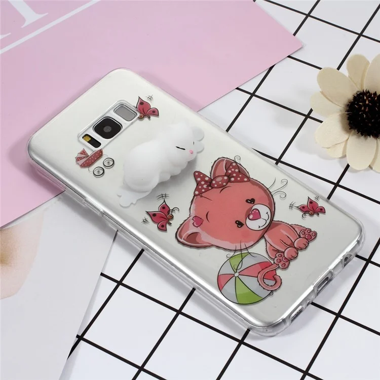 Squishy 3D Silicone Kneading Sleeping Cat TPU Shell for Samsung Galaxy S8 SM-G950 - Butterfly and Cat Pattern