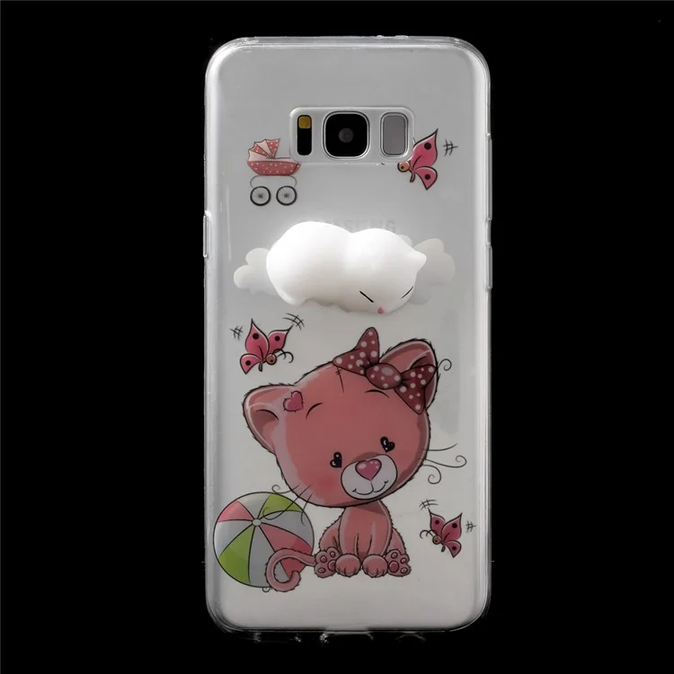 Squishy 3D Silicone Kneading Sleeping Cat TPU Shell for Samsung Galaxy S8 SM-G950 - Butterfly and Cat Pattern