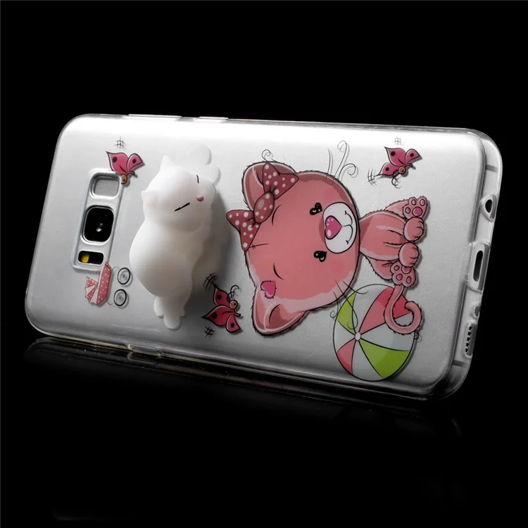 Squishy 3D Silicone Kneading Sleeping Cat TPU Shell for Samsung Galaxy S8 SM-G950 - Butterfly and Cat Pattern