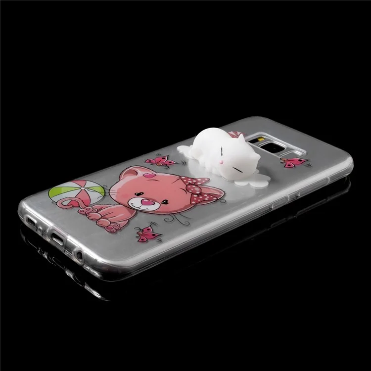 Squishy 3D Silicone Kneading Sleeping Cat TPU Shell for Samsung Galaxy S8 SM-G950 - Butterfly and Cat Pattern