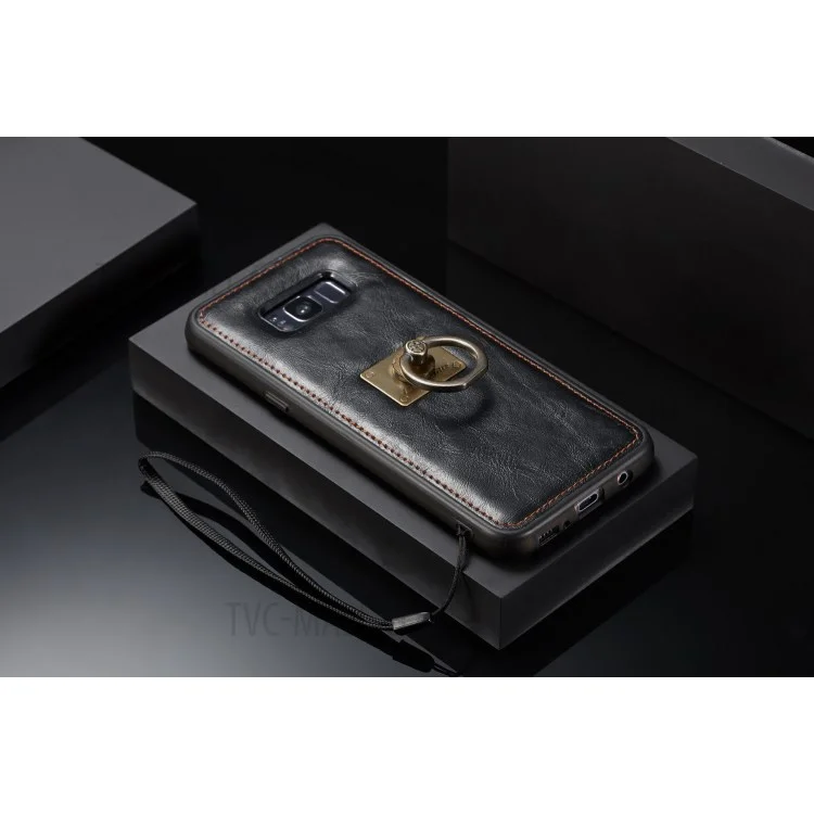 CASEME Detachable 2-in-1 Split Leather Protection Wallet Case Cover for Samsung Galaxy S8 Plus G955 - Black