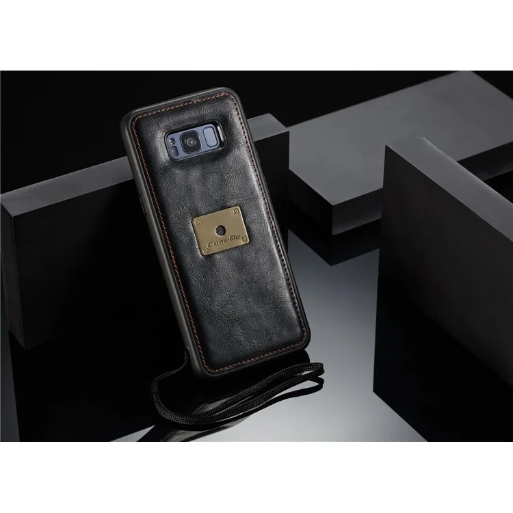 CASEME Detachable 2-in-1 Split Leather Protection Wallet Case Cover for Samsung Galaxy S8 Plus G955 - Black
