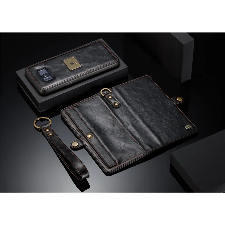 CASEME Detachable 2-in-1 Split Leather Protection Wallet Case Cover for Samsung Galaxy S8 Plus G955 - Black