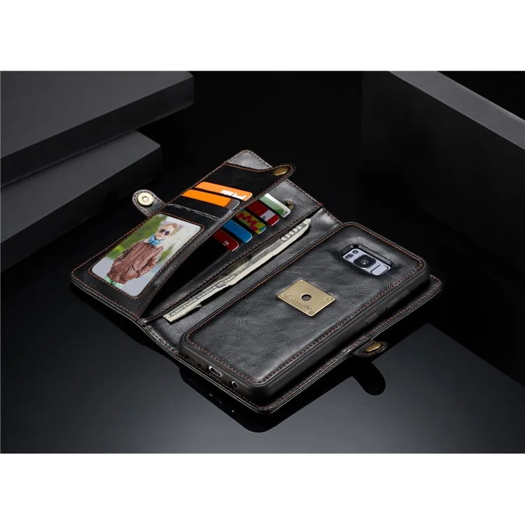 CASEME Detachable 2-in-1 Split Leather Protection Wallet Case Cover for Samsung Galaxy S8 Plus G955 - Black