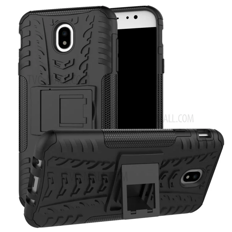 Tyre Pattern Kickstand PC + TPU Hybrid Case for Samsung Galaxy J7 (2017) EU Version - Black