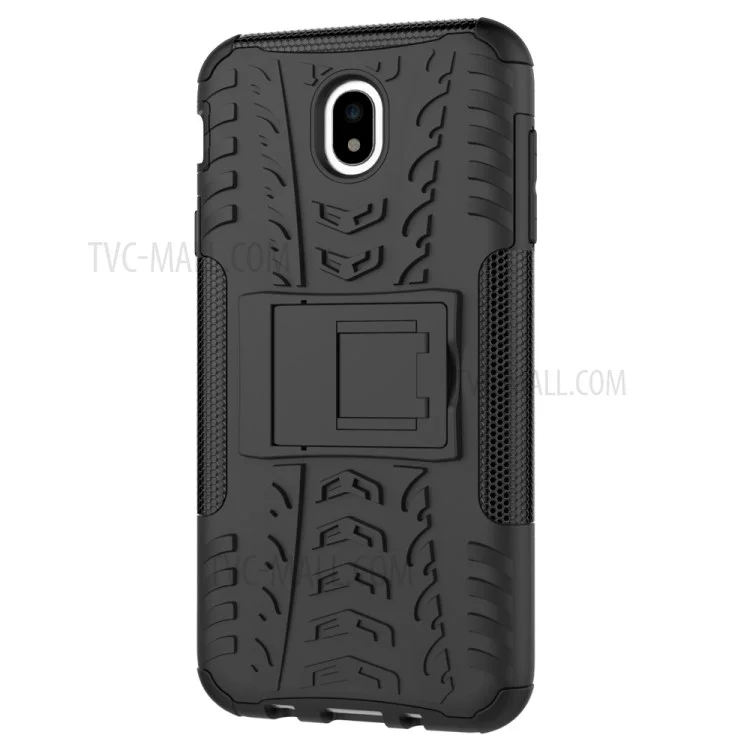 Tire Pattern Kickstand PC + TPU Hybrid Case Para Samsung Galaxy J7 (2017) Versión de la ue - Negro