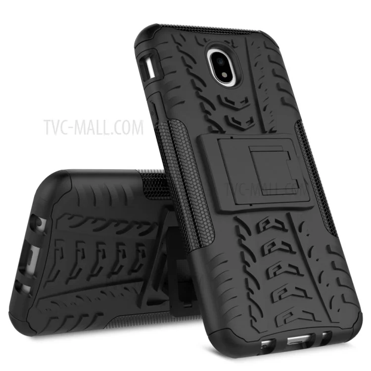 Reifenmuster Kickstand PC + TPU Hybrid -fall Für Samsung Galaxy J7 (2017) EU -version - Schwarz