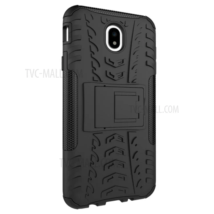 Reifenmuster Kickstand PC + TPU Hybrid -fall Für Samsung Galaxy J7 (2017) EU -version - Schwarz