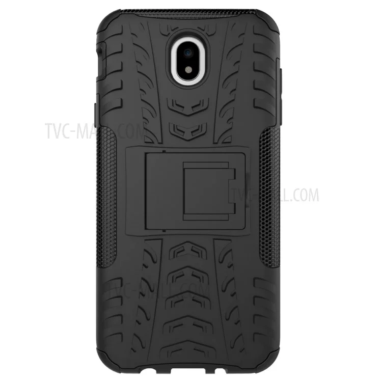 Tire Pattern Kickstand PC + TPU Hybrid Case Para Samsung Galaxy J7 (2017) Versión de la ue - Negro