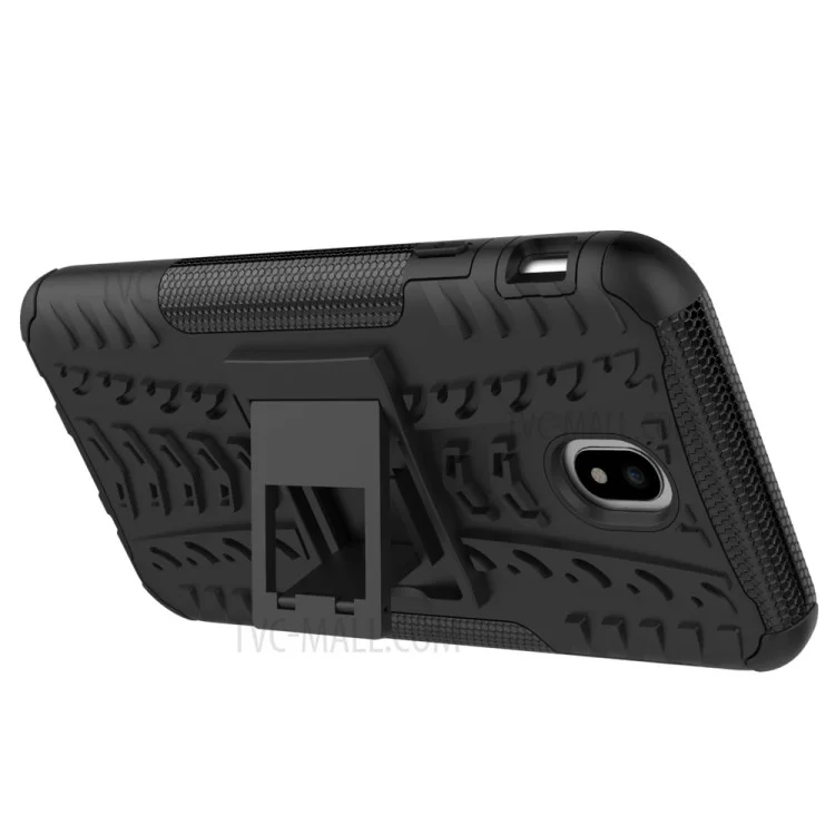 Tire Pattern Kickstand PC + TPU Hybrid Case Para Samsung Galaxy J7 (2017) Versión de la ue - Negro