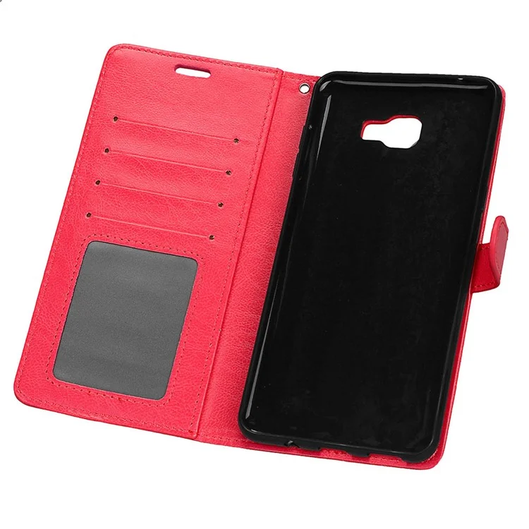 For Samsung Galaxy C9 Pro Wallet 3 Card Slots Crazy Horse PU Leather Mobile Phone Case - Red