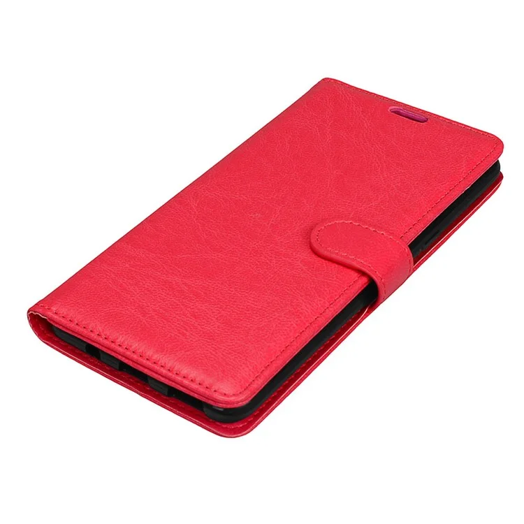 For Samsung Galaxy C9 Pro Wallet 3 Card Slots Crazy Horse PU Leather Mobile Phone Case - Red