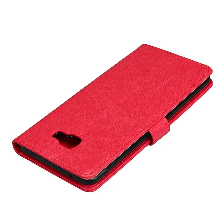 For Samsung Galaxy C9 Pro Wallet 3 Card Slots Crazy Horse PU Leather Mobile Phone Case - Red