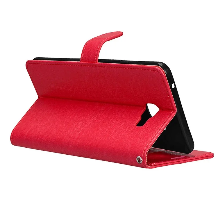 For Samsung Galaxy C9 Pro Wallet 3 Card Slots Crazy Horse PU Leather Mobile Phone Case - Red