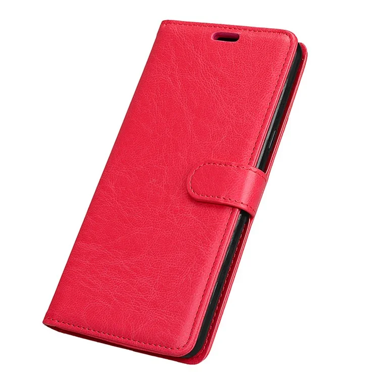 For Samsung Galaxy C9 Pro Wallet 3 Card Slots Crazy Horse PU Leather Mobile Phone Case - Red
