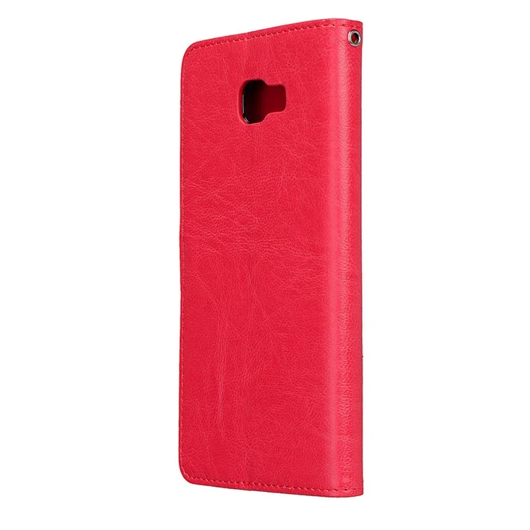 For Samsung Galaxy C9 Pro Wallet 3 Card Slots Crazy Horse PU Leather Mobile Phone Case - Red