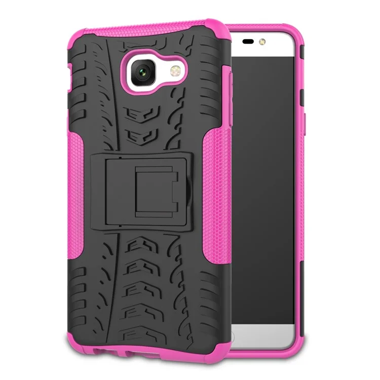 2-in-1 Tyre Pattern Kickstand PC + TPU Hybrid Phone Casing Cover for Samsung Galaxy J7 Max - Rose