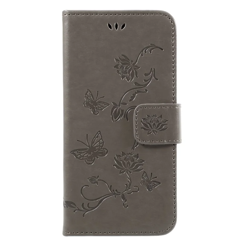 Imprint Butterfly Flower Magnetic Wallet PU Leather Stand Shell for Samsung	Galaxy J3 (2017) EU / Asia Version - Grey