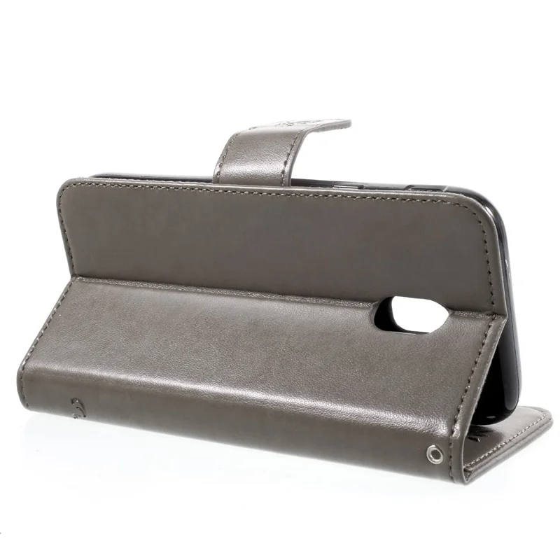 Imprint Butterfly Flower Magnetic Wallet PU Leather Stand Shell for Samsung	Galaxy J3 (2017) EU / Asia Version - Grey