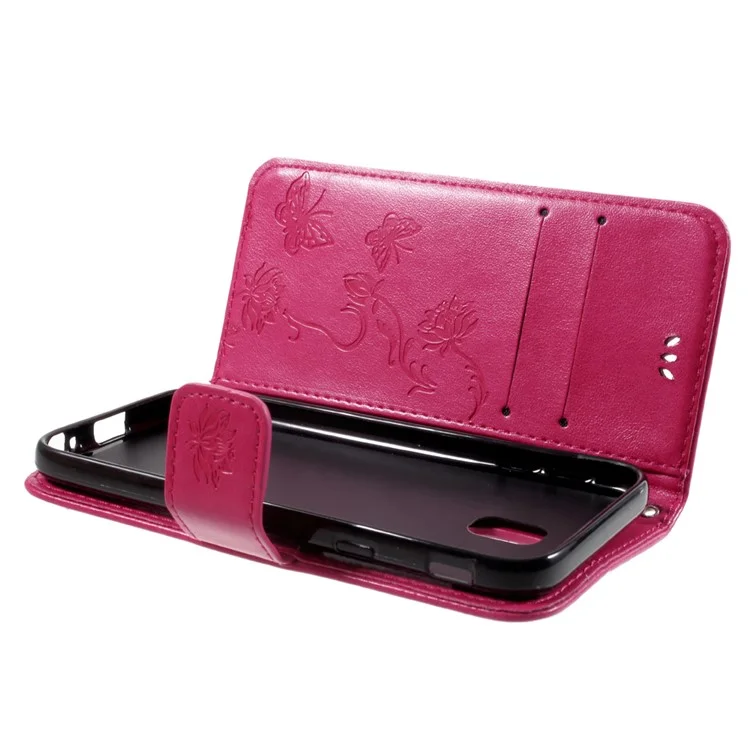 Empreinte Papillon Fleur Portefeuille Magnétique PU en Cuir Stand de Téléphone Mobile Couverture de Téléphone Mobile Pour Samsung Galaxy J3 (2017) ue / Version en Asie - Rose