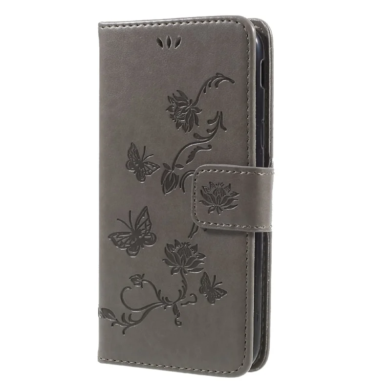 Imprint Butterfly Flower Magnetic Wallet PU Leather Stand Shell for Samsung	Galaxy J5 (2017) EU / Asia Version - Grey